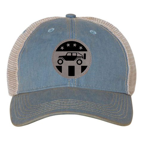 Off Road 4WD Leatherette Patch 6 Panel Unstructured Low Profile Mesh Back Old Favorite Trucker Caps - For Men and Women