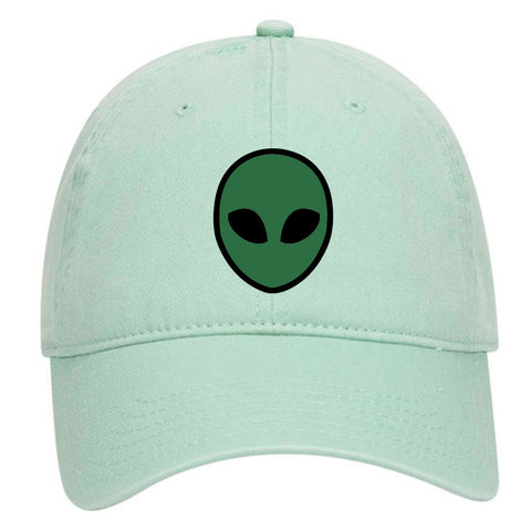 Green Alien Head Suede Like Feel Textured Printed Garment Washed Superior Cotton Twill Dad Hat - For Women and Men