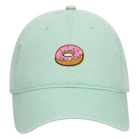 Pink Sparkle Donut Embroidered Patch Pastel Tone Garment Washed Superior Cotton Twill Dad Hat - For Women and Men