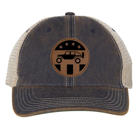 Off Road 4WD Leatherette Patch 6 Panel Unstructured Low Profile Mesh Back Old Favorite Trucker Caps - For Men and Women