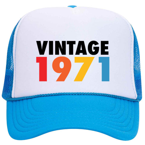 Customize Birth Year Birthday Retro Vintage Neon 5 Panel High Crown Foam Mesh Back Trucker Hat - For Men and Women