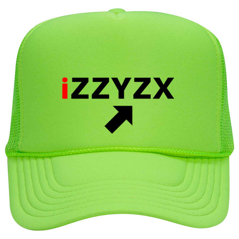 iZZYZX Logo with Arrow PU Printed Neon 5 Panel High Crown Foam Mesh Back Trucker Hat - For Men and Women