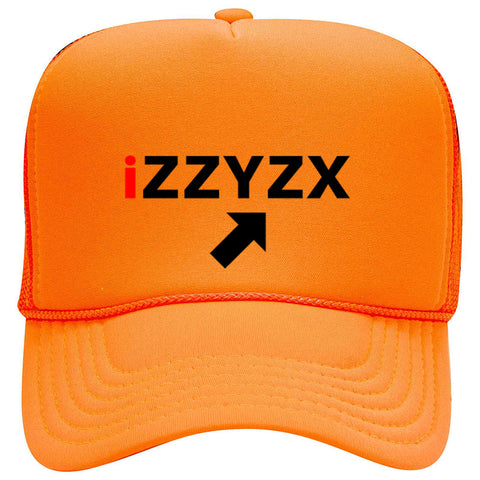 iZZYZX Logo with Arrow PU Printed Neon 5 Panel High Crown Foam Mesh Back Trucker Hat - For Men and Women