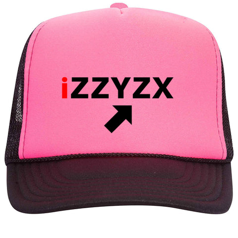 iZZYZX Logo with Arrow PU Printed Neon 5 Panel High Crown Foam Mesh Back Trucker Hat - For Men and Women