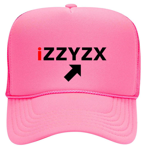 iZZYZX Logo with Arrow PU Printed Neon 5 Panel High Crown Foam Mesh Back Trucker Hat - For Men and Women