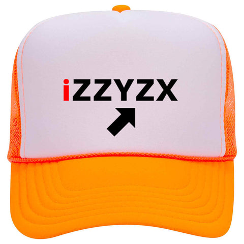 iZZYZX Logo with Arrow PU Printed Neon 5 Panel High Crown Foam Mesh Back Trucker Hat - For Men and Women