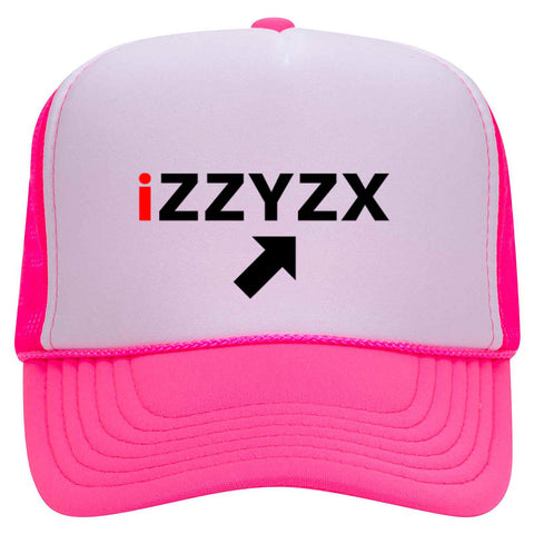 iZZYZX Logo with Arrow PU Printed Neon 5 Panel High Crown Foam Mesh Back Trucker Hat - For Men and Women