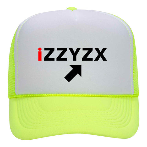iZZYZX Logo with Arrow PU Printed Neon 5 Panel High Crown Foam Mesh Back Trucker Hat - For Men and Women
