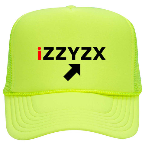 iZZYZX Logo with Arrow PU Printed Neon 5 Panel High Crown Foam Mesh Back Trucker Hat - For Men and Women