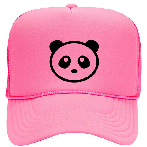 Giant Panda Suede Like Feel Textured Printed Neon 5 Panel High Crown Foam Mesh Back Trucker Hat - For Men and Women