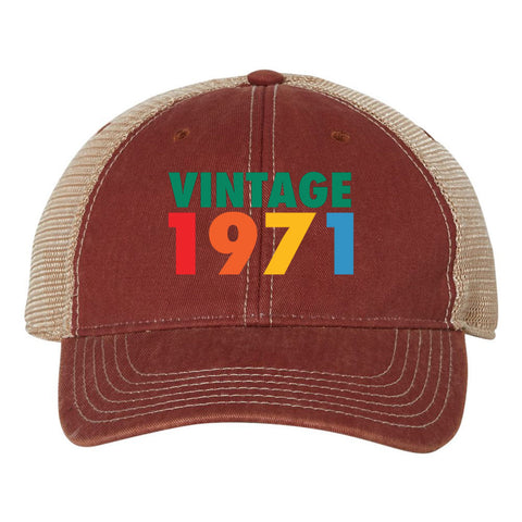 Customize Birth Year Birthday Retro Vintage 6 Panel Unstructured Low Profile Mesh Back Old Favorite Trucker Caps - For Men and Women