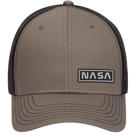 NASA Letter Leatherette Patch 6 Panel Low Profile Mesh Back Trucker Hat - For Men and Women