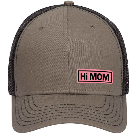 Hi Mom Leatherette Patch 6 Panel Low Profile Mesh Back Trucker Hat for Women