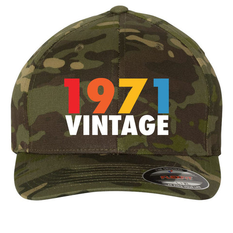 Customize Birth Year Birthday Retro Vintage 6 Panel Mid Profile Flexfit Closed Back Twill Cap - From Small to 2XL Big Size