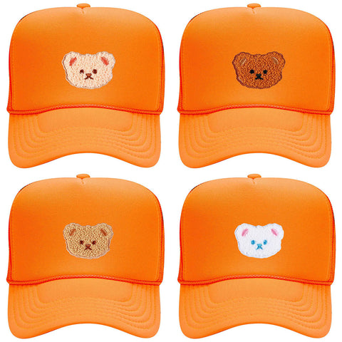 Cartoon Bear Embroidered Patch Neon 5 Panel High Crown Foam Mesh Back Trucker Hat - For Men and Women