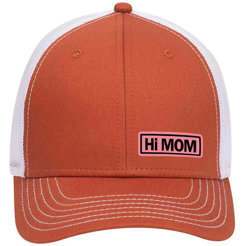 Hi Mom Leatherette Patch 6 Panel Low Profile Mesh Back Trucker Hat for Women