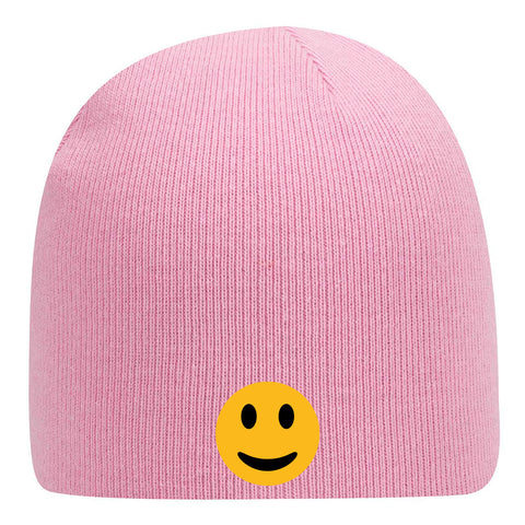 Yellow Happy Face Suede Like Feel Textured Printed Superior Cotton Blend 9" Classic Knit Beanies for Men & Women