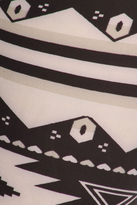 Women's Plus American Indian Aztec Pattern Print Leggings - White Black