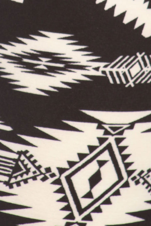 Women's Plus American Indian Tribal Pattern Print Leggings - Black White