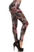 Women's Regular Ornate Big Flower Pattern Print Leggings - Black Pink