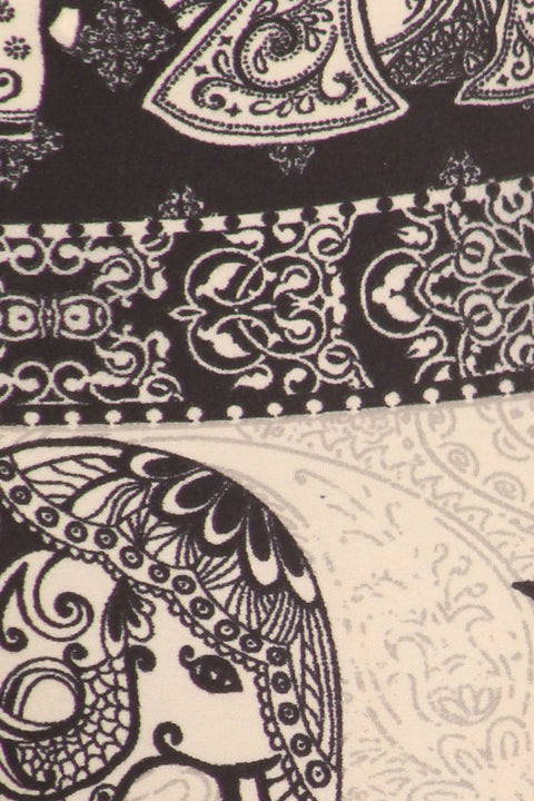 Women's Regular Oriental Elephant Pattern Print Leggings - Black White