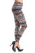 Women's Extra PLUS Beautiful Floral Pattern Print Leggings - Brown Khaki Small