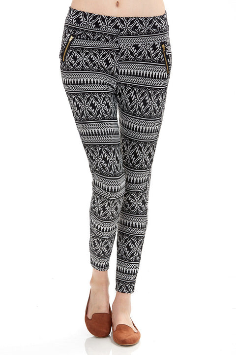 Women's Regular Black and White Lattice Pattern Leggings