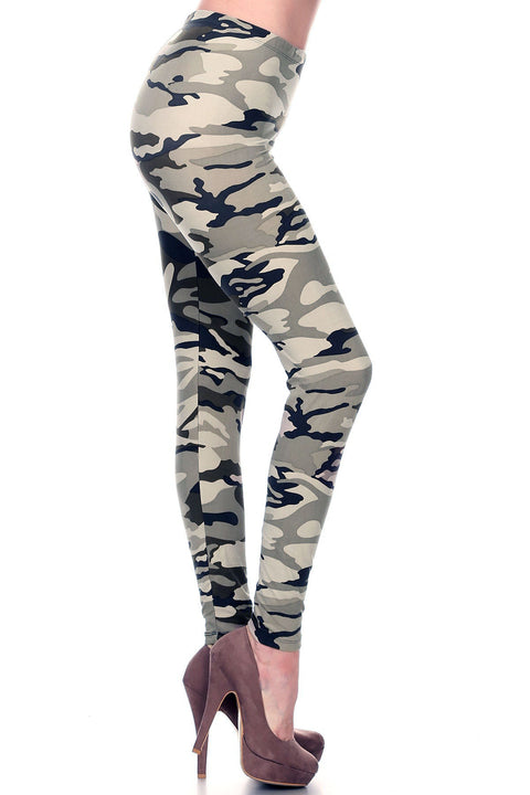 Women's Regular Camouflage Military Look Pattern Printed Leggings - Lt Grey Charcoal
