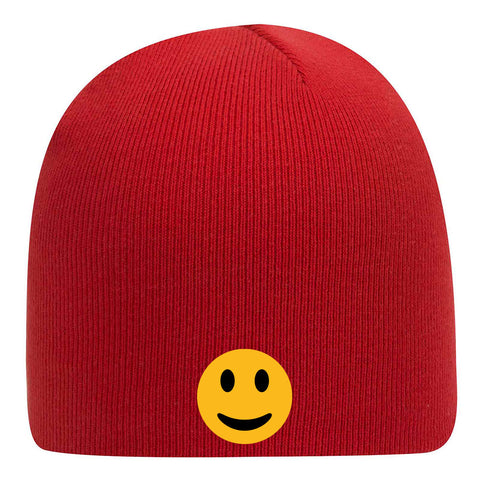 Yellow Happy Face Suede Like Feel Textured Printed Superior Cotton Blend 9" Classic Knit Beanies for Men & Women