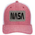 NASA Letter Leatherette Patch Cotton Blend Chambray 6 Panel Low Profile Mesh Back Trucker Hat - For Men and Women
