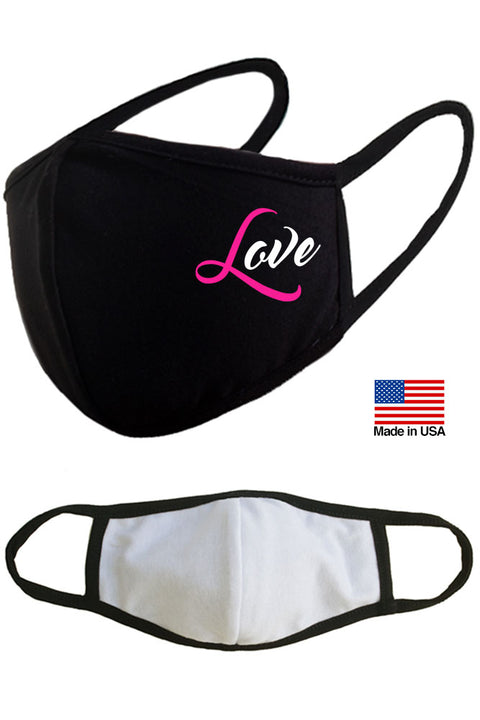 Love Pink Breast Cancer Ribbon Reusable Washable Cotton Face Masks - Made in USA