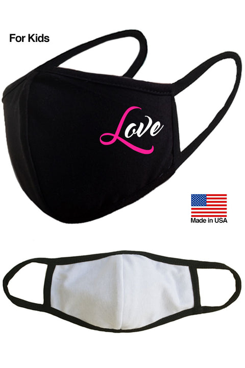 Love Pink Breast Cancer Ribbon Reusable Washable Cotton Face Masks - Made in USA