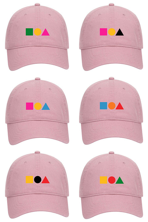 Square Circle Triangle 6 Panel Low Profile Garment Washed Superior Cotton Twill Dad Hat - Shape Color Combination