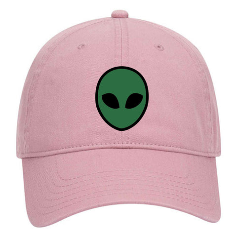 Green Alien Head Suede Like Feel Textured Printed Garment Washed Superior Cotton Twill Dad Hat - For Women and Men