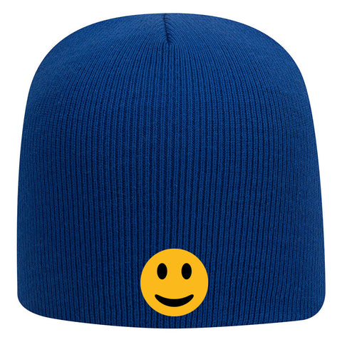 Yellow Happy Face Suede Like Feel Textured Printed Superior Cotton Blend 9" Classic Knit Beanies for Men & Women