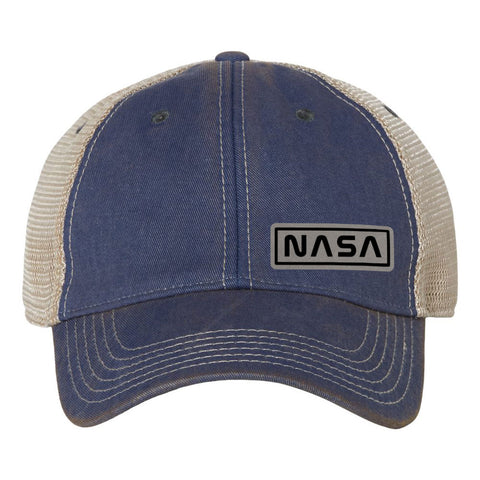 NASA Letter Leatherette Patch 6 Panel Unstructured Low Profile Mesh Back Old Favorite Trucker Caps - For Men and Women