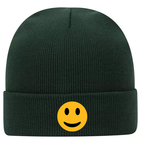 Yellow Happy Face Suede Like Feel Printed Superior Cotton Blend 12" Classic Knit Cuff Beanies for Men & Women
