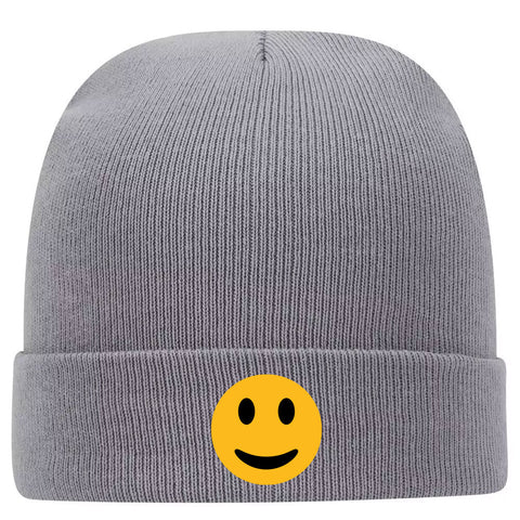 Yellow Happy Face Suede Like Feel Printed Superior Cotton Blend 12" Classic Knit Cuff Beanies for Men & Women