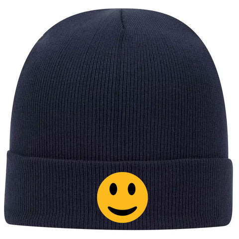 Yellow Happy Face Suede Like Feel Printed Superior Cotton Blend 12" Classic Knit Cuff Beanies for Men & Women