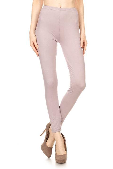 Women's PLUS Size Stretchable Solid Peach Skin Fabric Full Length Leggings