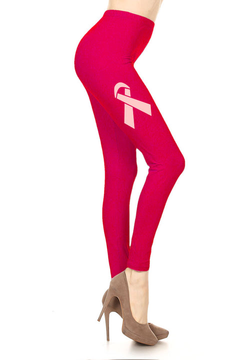 Women's Breast Cancer Awareness Ribbon Printed Leggings for Regular Plus 3X5X
