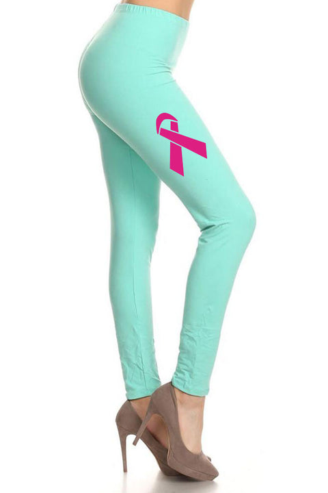 Women's Breast Cancer Awareness Ribbon Printed Leggings for Regular Plus 3X5X