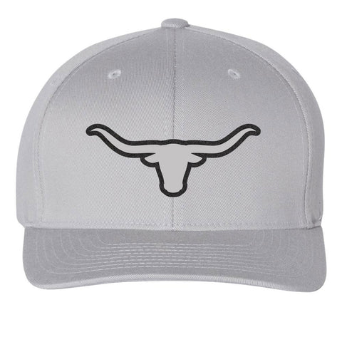 Longhorn Leatherette Patch 6 Panel Mid Profile Flexfit Closed Back Twill Cap - From Small to 2XL Big Size