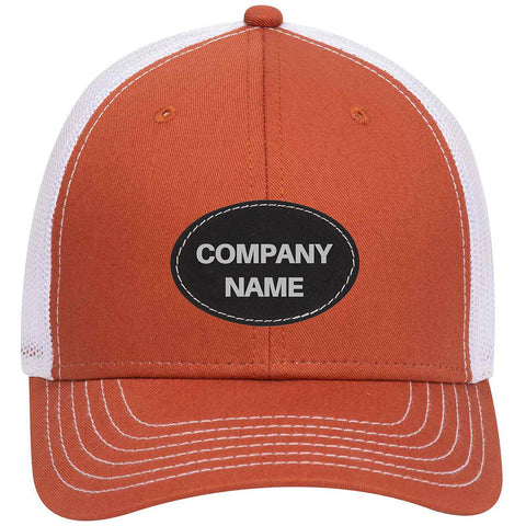 Customize Company Logo Leatherette Patch 6 Panel Low Profile Mesh Back Trucker Hat