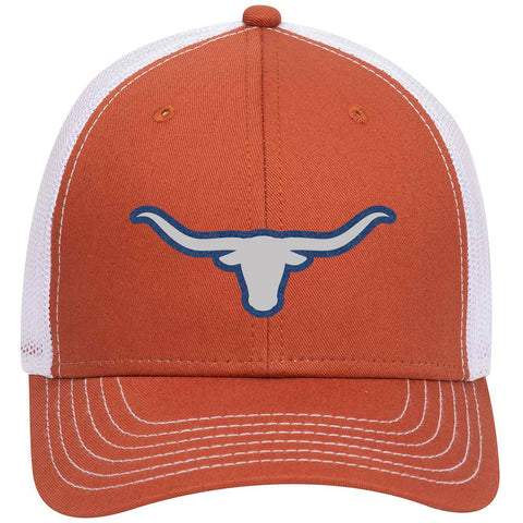 Longhorn Leatherette Patch 6 Panel Low Profile Mesh Back Trucker Hat - For Men and Women