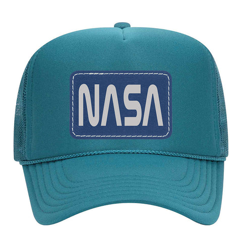 NASA Letter Leatherette Patch 5 Panel Mono Color High Crown Mesh Back Trucker Hat - For Men and Women