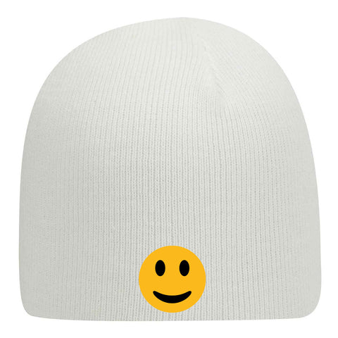 Yellow Happy Face Suede Like Feel Textured Printed Superior Cotton Blend 9" Classic Knit Beanies for Men & Women