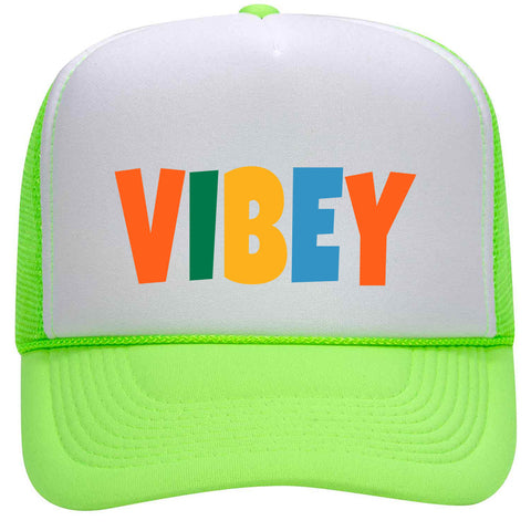 Vibey Suede Like Feel Textured Printed Neon 5 Panel High Crown Foam Mesh Back Trucker Hat - For Men and Women