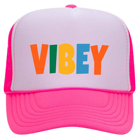 Vibey Suede Like Feel Textured Printed Neon 5 Panel High Crown Foam Mesh Back Trucker Hat - For Men and Women