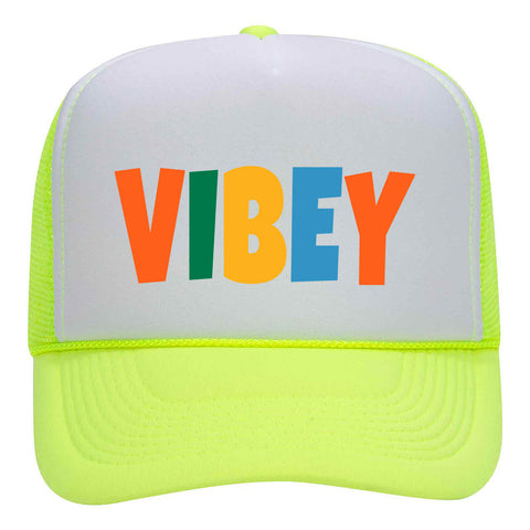 Vibey Suede Like Feel Textured Printed Neon 5 Panel High Crown Foam Mesh Back Trucker Hat - For Men and Women